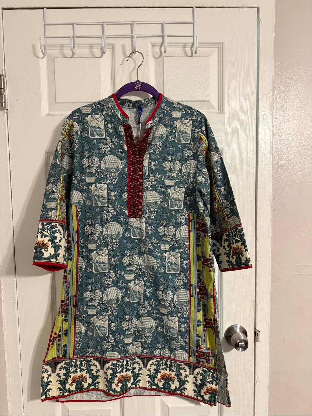 Ethnic Indian Wear Teal, Red, Cream Printed Midi Dress